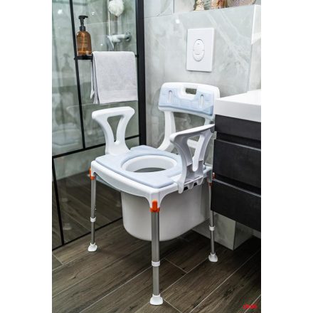 KING Szoba WC és zuhanyszék 3in1 háttámlával és karfával, vödörrel